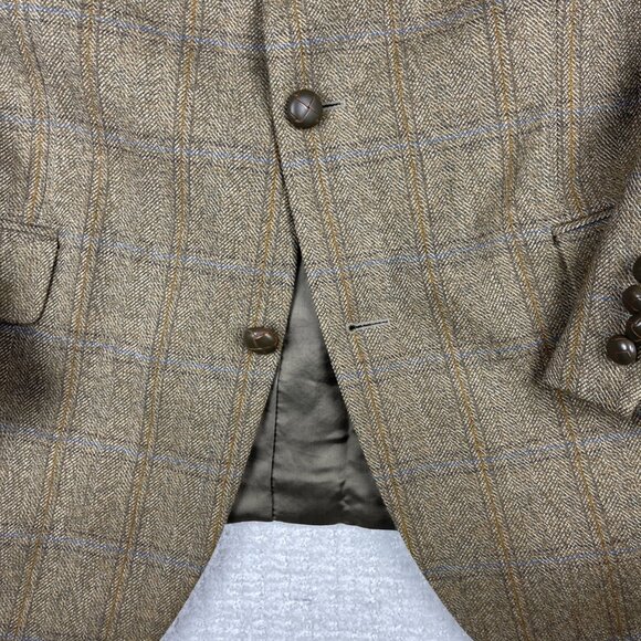 VTG ROY ROBSON Germany Made elbow patches Wool Blazer Plaid Golden Brown Read* - Picture 8 of 16